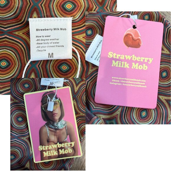 NWT Strawberry Milk Mob Espresso Bikini Bottom Ruffle Mixed Pattern Medium - Picture 5 of 5